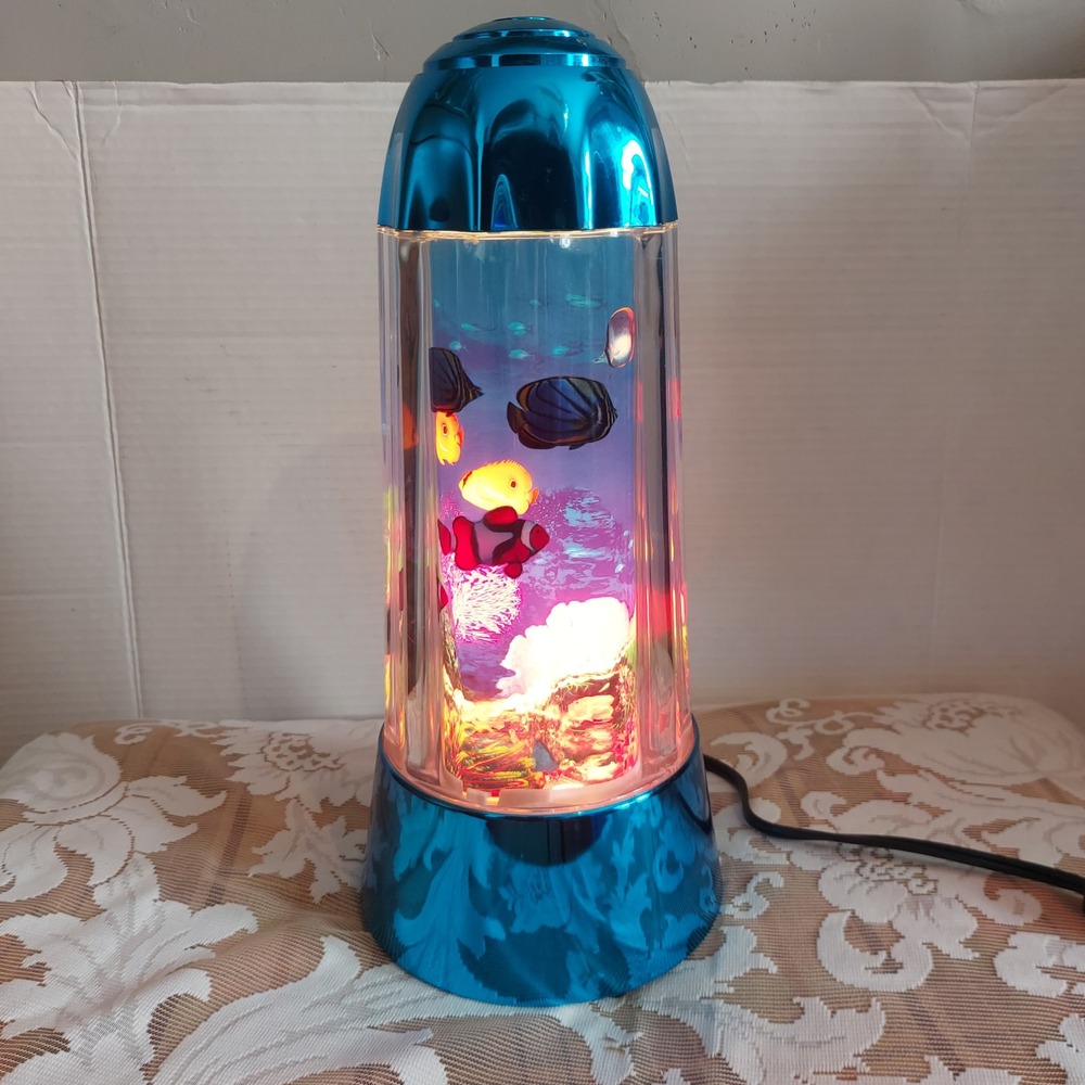 Vintage 1994 Rabbit Tanaka Rotating Motion Lamp Tropical Fish Aquarium Blue 12"